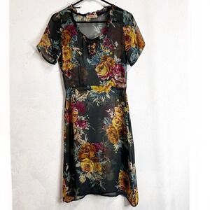 Alannah Hill Silk Midi Shirt Dress Sheer Womens 8 Floral Flowy Cottagecore Boho